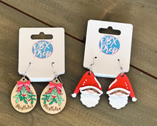 Santa Claus Christmas Hand Painted Wooden Dangle Multi Layer Earrings.