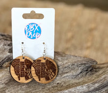 Handcrafted Lacrosse Earrings | Birch Wood Circle Engraved with Lax Stick & Helmet | OBX Handmade Jewelry