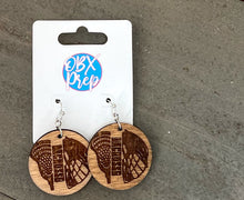 Handcrafted Lacrosse Earrings | Birch Wood Circle Engraved with Lax Stick & Helmet | OBX Handmade Jewelry