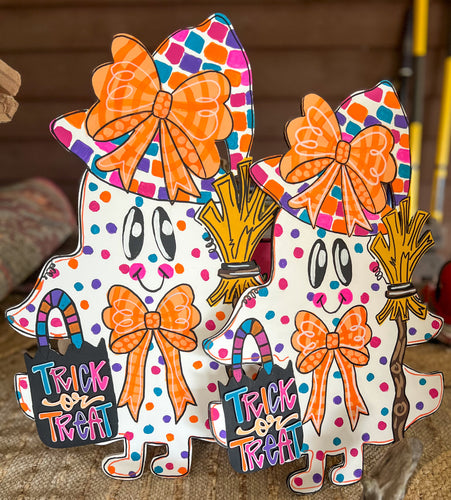 Bright Pop Ghost Girl Door Hanger Sign Hand painted 