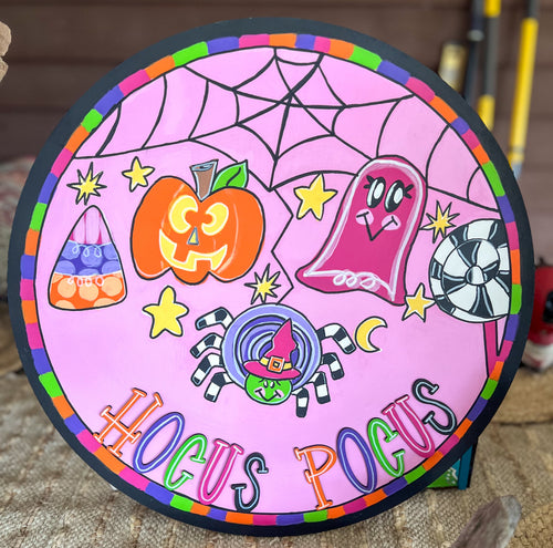 Halloween Pastel Hocus Pocus Ghosy Pumpkin Spider Door Hanger Sign