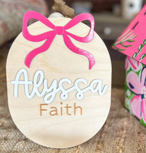 ersonalized Girls Name Sign with Acrylic Bow – Custom Wood Bedroom Door Sign – Layered Acrylic First Name & Engraved Middle Name – Nursery Decor