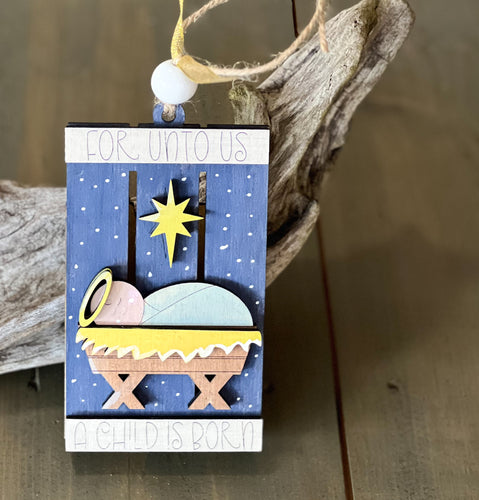 For Unto Us A Child Is Born Hand Painted Pallet Gift Card Christmas Ornament