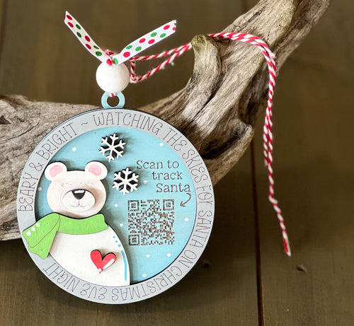 Polar Bear QR code Santa Tracker Hand Painted Ornament