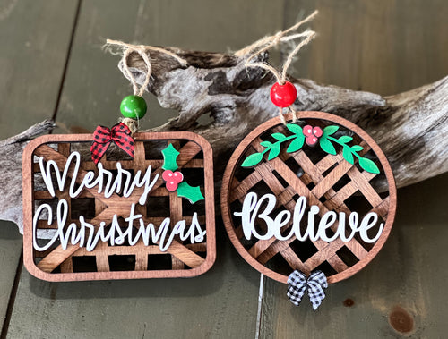 🎄 Merry Christmas & Believe Tobacco Basket Ornaments 🎄