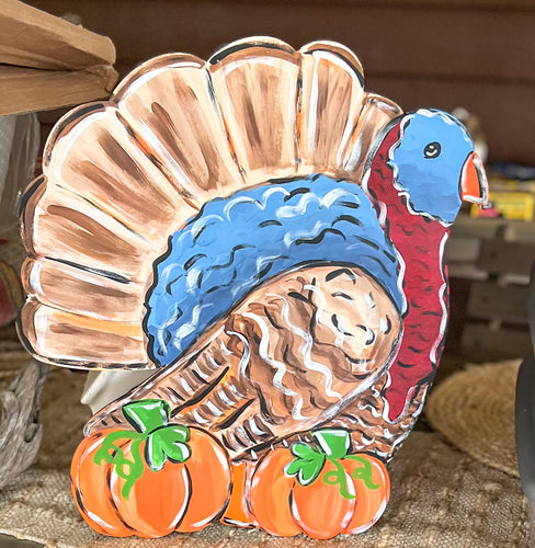 Hand-Painted Turkey Door Hanger – Autumn & Thanksgiving Decor, 18