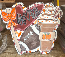 Hand-Painted Football & Pumpkin Latte Door Hanger | Custom Team Colors | Fall Game Day Sign | 20" Baltic Birch