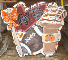 Hand-Painted Football & Pumpkin Latte Door Hanger | Custom Team Colors | Fall Game Day Sign | 20" Baltic Birch