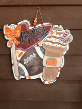 Hand-Painted Football & Pumpkin Latte Door Hanger | Custom Team Colors | Fall Game Day Sign | 20" Baltic Birch