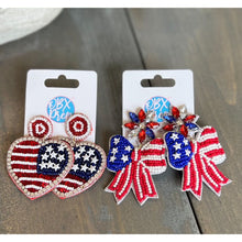 American Flag Heart Seed Bead Dangle Earrings - OBX Prep