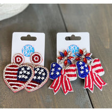 Patriotic Red White and Blue Handmade Bow Earrings - OBX Prep