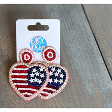 American Flag Heart Seed Bead Dangle Earrings - OBX Prep