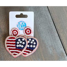 American Flag Heart Seed Bead Dangle Earrings - OBX Prep