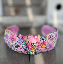 Purple and Pink Floral Seed Beaded Top Knot Handmade Headband - OBX Prep