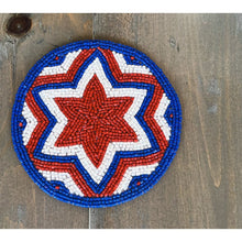 Patriotic Red White and Blue Handmade Seed Beaded Star Coasters - OBX Prep