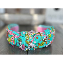 Lilly Aqua Floral Top Knot Seed Beaded Headband - OBX Prep