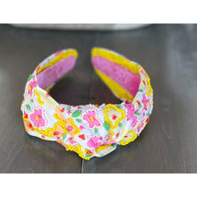 Yellow and Pink Poppies Seed Beaded Top Knot Headband - OBX Prep