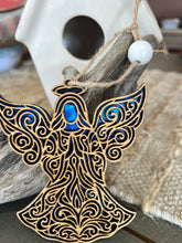 Angel Line Art Ornament | Handmade in OBX | Wooden Christmas Ornament with Starry Sky