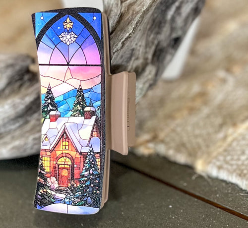 Christmas Stained Glass Hair Claw | Winter Window Print | Handmade in OBX