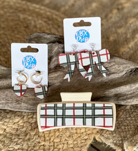 Holiday Plaid Bow Earrings – Handcrafted in the Outer Banks