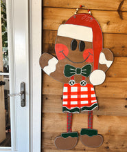 Gingerbread Man, Woman, Boy and Girl Ribbon Legs Christmas Winter Door Hanger Sign.