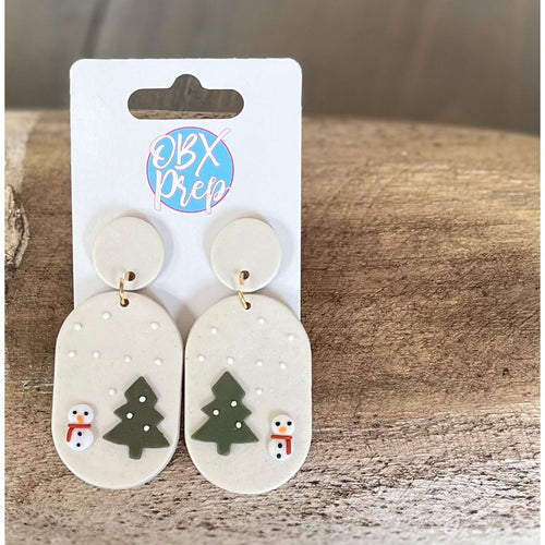 Snowman Polymer Clay Earrings Snow Scene - OBX Prep