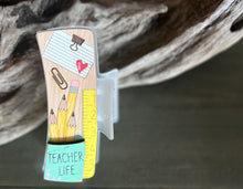 Teacher Life Pencils and Desk Hand Painted Wooden Hair Claw.