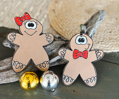 Hand-Painted Gingerbread Man and Girl Christmas Ornaments.