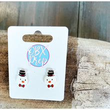 Christmas Enamel Stud Earrings - Christmas Bell, Snowman, Christmas Tree - OBX Prep