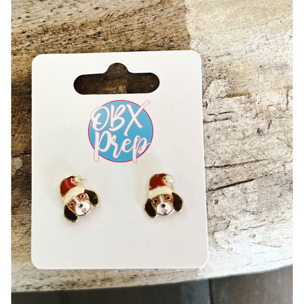 Christmas Dogs Enamel Stud Earrings- Corgi, Beagle, Frenchie - OBX Prep