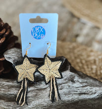 New Year's Eve Theme Star Seed Beaded Drop Earrings.