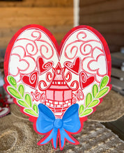 Red Chinoiserie Heart Door Hanger with Blue Bow