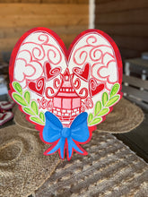Red Chinoiserie Heart Door Hanger with Blue Bow