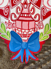 Red Chinoiserie Heart Door Hanger with Blue Bow