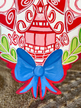 Red Chinoiserie Heart Door Hanger with Blue Bow
