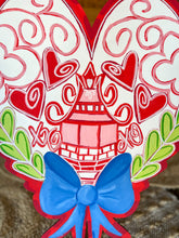 Red Chinoiserie Heart Door Hanger with Blue Bow