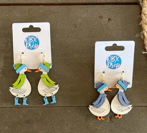 Winter Goose Dangle Earrings – Hand Painted Baltic Birch | OBX Handmade