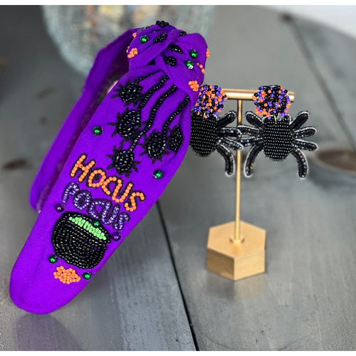 Hocus Pocus Halloween Top Knot Seed Beaded Handmade Headband - OBX Prep