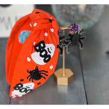 Boo Spider Halloween Top Knot Seed Beaded Handmade Headband - OBX Prep