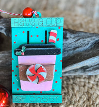 Have a Cup of Cheer Peppermint Hand Painted Pallet Gift Card Christmas Ornament.