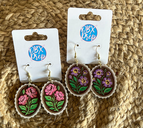 Cottagecore Framed Flower Dangle Earrings