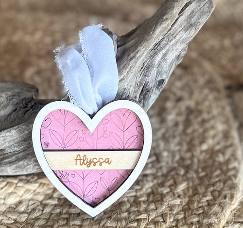Personalized Valentine’s Heart Ornament, Bag Tag & Car Charm