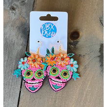 Pink Sugar Skull Halloween Seed Bead Dangle Earrings - Pre-Order - OBX Prep