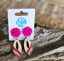 Valentine's Day and Beyond Hand Painted Seed Bead Topped Pink Wood Earrings.