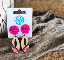 Valentine's Day and Beyond Hand Painted Seed Bead Topped Pink Wood Earrings.