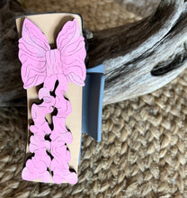 Hand-Painted Pink Bow Wood Hair Claws.