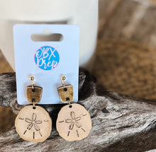 Hand-Painted Sand Dollar Wood Earrings with Gold Metallic Edging