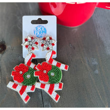 Joy Wreath Christmas Beaded Dangle Earrings - OBX Prep