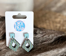 Hand-Painted Diamond-Shaped Coastal Blue Striped Earrings