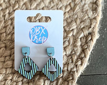 Hand-Painted Diamond-Shaped Coastal Blue Striped Earrings